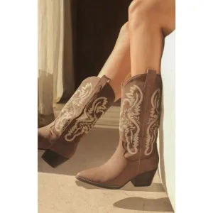 Oasis Society Classic Western Cowboy Boots Embroidered Native Women's 7.5 Brown
