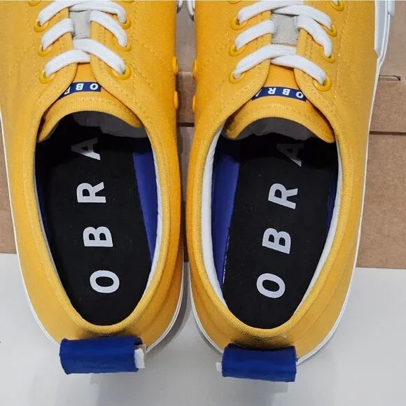 OBRA, Mens, low canvas sneakers in deep yellow. NIB, Size 10