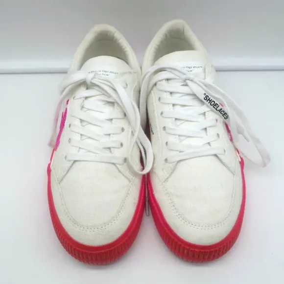 Off-White Vulcanized Low Top Sneakers White Canvas &amp; Hot Pink Suede Size 37