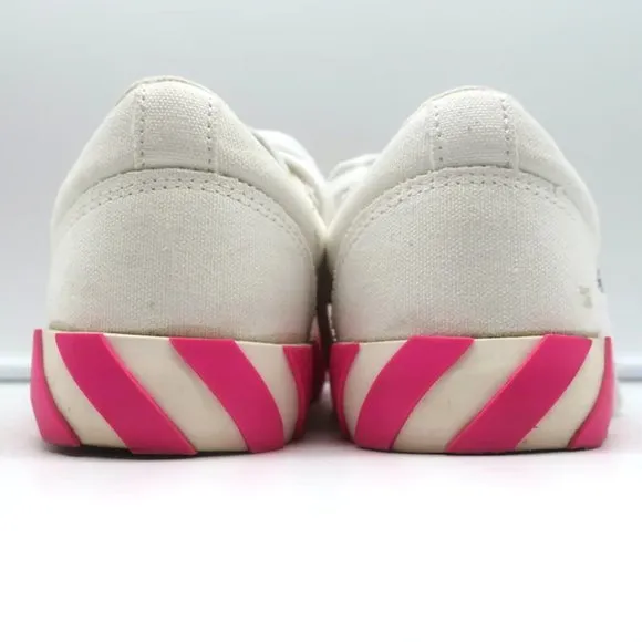 Off-White Vulcanized Low Top Sneakers White Canvas &amp; Hot Pink Suede Size 37