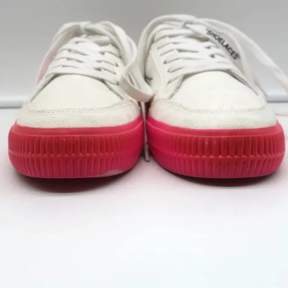 Off-White Vulcanized Low Top Sneakers White Canvas &amp; Hot Pink Suede Size 37