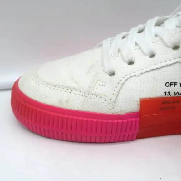 Off-White Vulcanized Low Top Sneakers White Canvas &amp; Hot Pink Suede Size 37