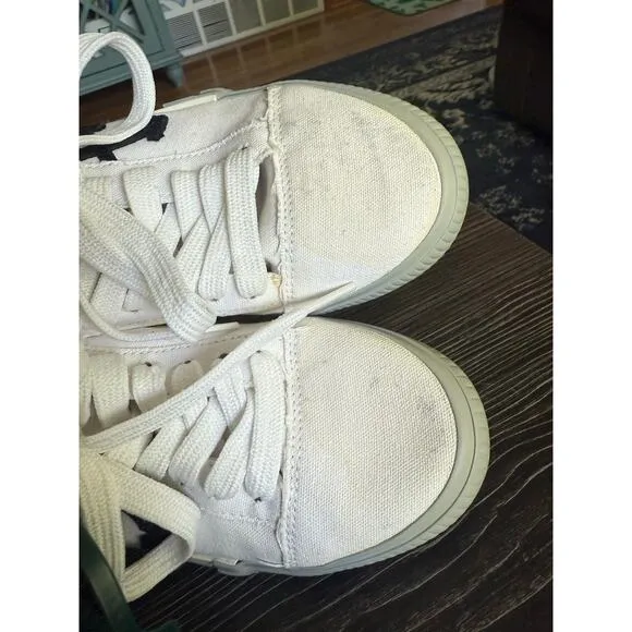 OFF-WHITE Vulcanized White &amp; Gray Canvas Low Top Sneakers Sz. 37