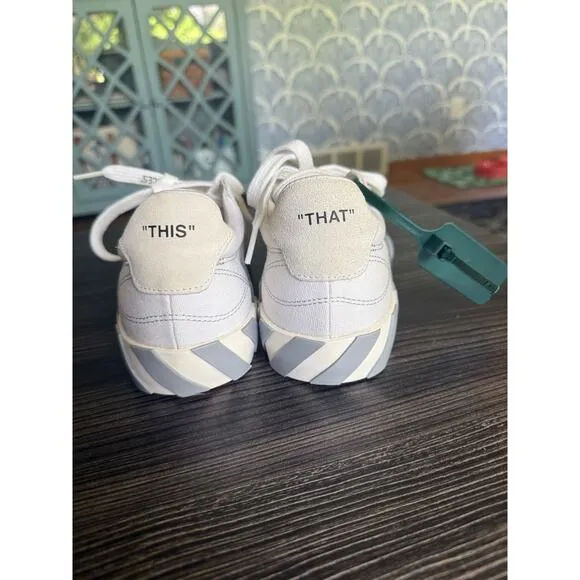 OFF-WHITE Vulcanized White &amp; Gray Canvas Low Top Sneakers Sz. 37
