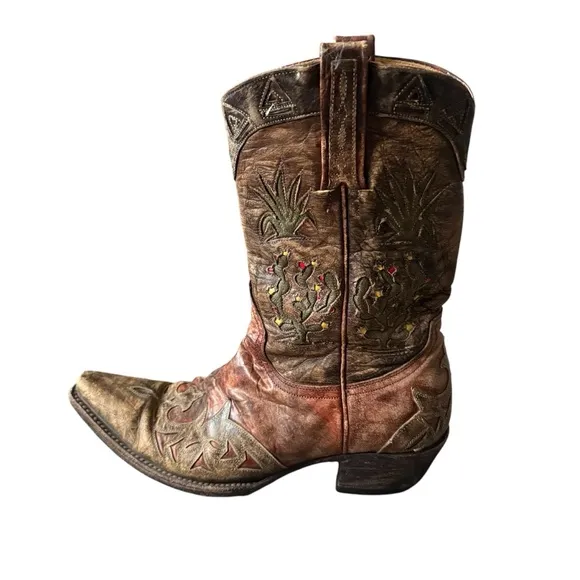 Old Gringo Aztec Cactus Embroidered Cowboy Boots 7.5 | Rare Vintage Western
