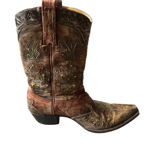 Old Gringo Aztec Cactus Embroidered Cowboy Boots 7.5 | Rare Vintage Western