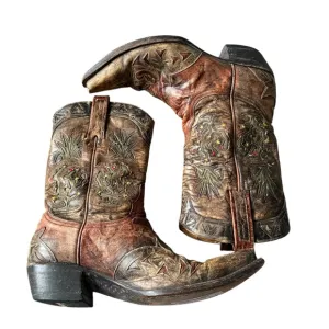 Old Gringo Aztec Cactus Embroidered Cowboy Boots 7.5 | Rare Vintage Western