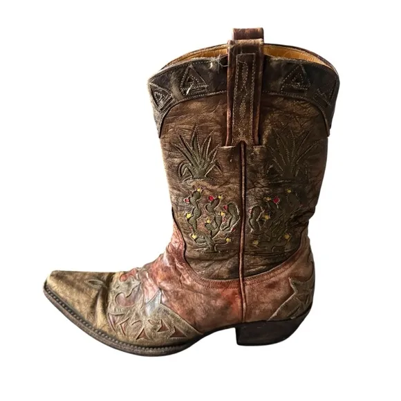 Old Gringo Aztec Cactus Embroidered Cowboy Boots 7.5 | Rare Vintage Western