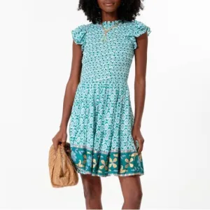 Oliphant Turquoise Veranda Smocked Flirty Short Dress