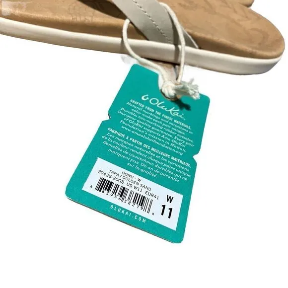 Olukai Honu Women's Size 11 Tapa/Goldensand Flip Flop Comfort Sandals New Turtle
