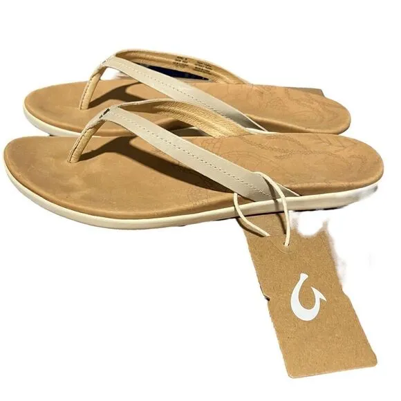 Olukai Honu Women's Size 11 Tapa/Goldensand Flip Flop Comfort Sandals New Turtle