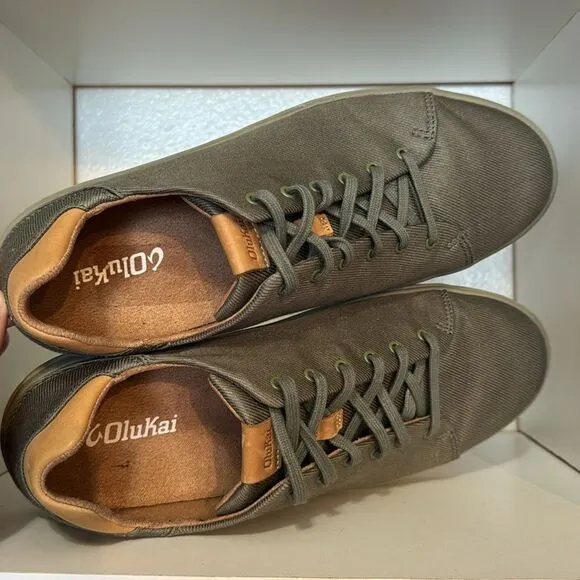 Olukai Lae'ahi Mens Canvas Casual Lace Up Green Lightweight Comfort Sneakers