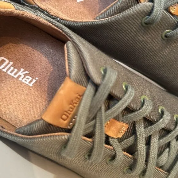 Olukai Lae'ahi Mens Canvas Casual Lace Up Green Lightweight Comfort Sneakers
