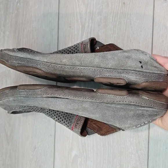 Olukai Men's Moloa Kohana Leather Gray Loafers Slip On Shoes Sz 11.5