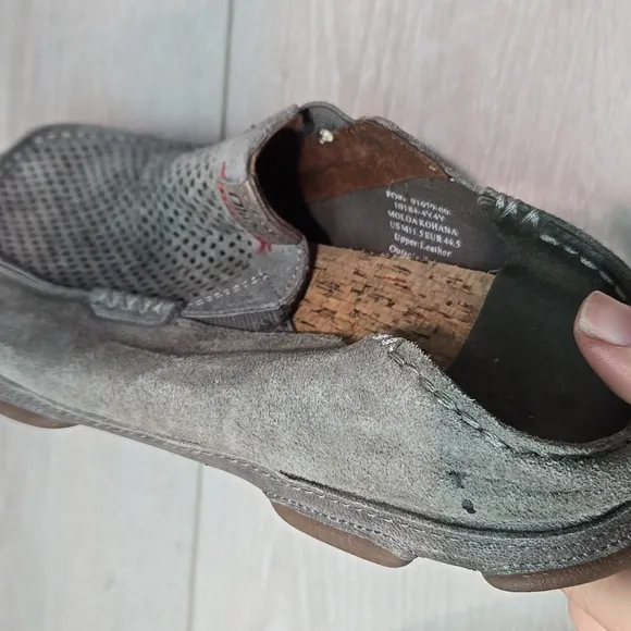 Olukai Men's Moloa Kohana Leather Gray Loafers Slip On Shoes Sz 11.5
