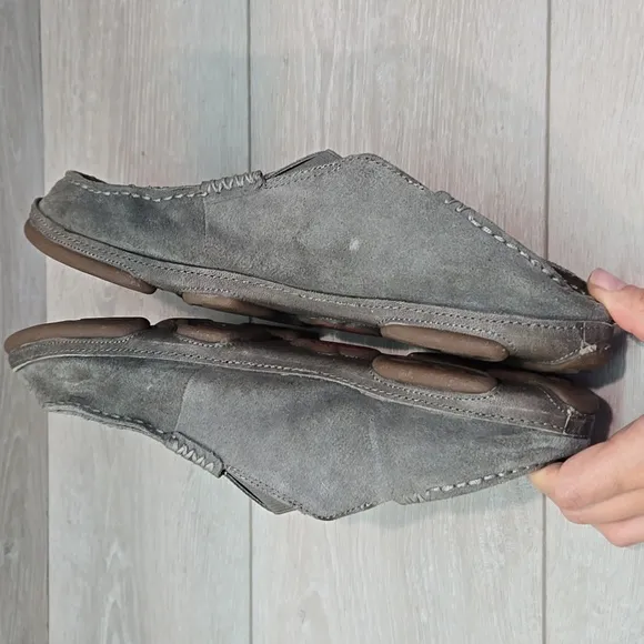 Olukai Men's Moloa Kohana Leather Gray Loafers Slip On Shoes Sz 11.5