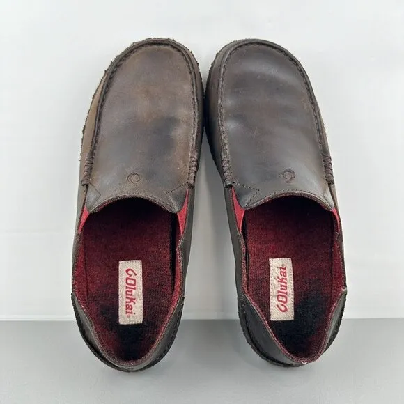 Olukai Moloa Kohana Loafers Shoes Leather Slip On Drop Heel Slides Brown Mens 10