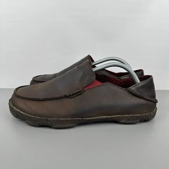 Olukai Moloa Kohana Loafers Shoes Leather Slip On Drop Heel Slides Brown Mens 10
