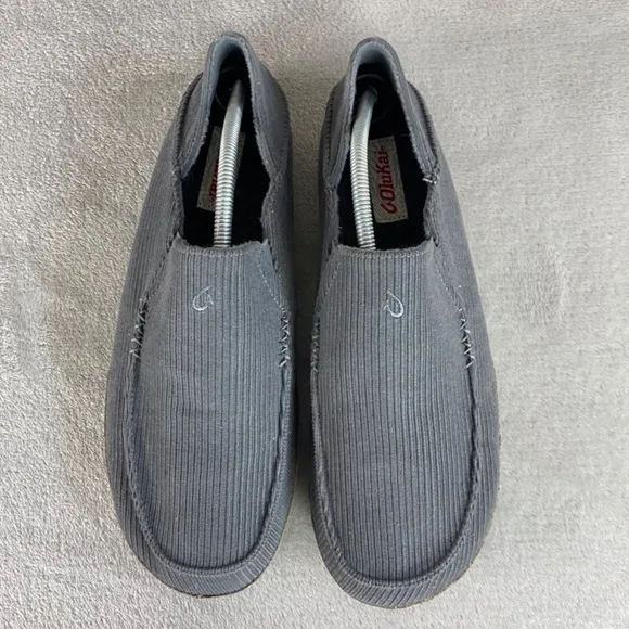 Olukai Moloa'Ie Men's Slip On Loafers Size 12 Gray Corduroy Drop In Heel Shoe