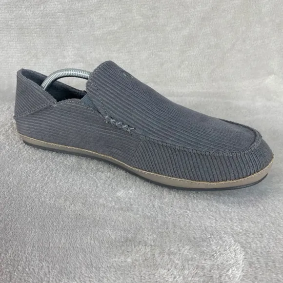 Olukai Moloa'Ie Men's Slip On Loafers Size 12 Gray Corduroy Drop In Heel Shoe