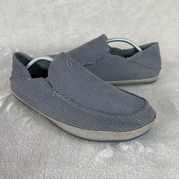 Olukai Moloa'Ie Men's Slip On Loafers Size 12 Gray Corduroy Drop In Heel Shoe