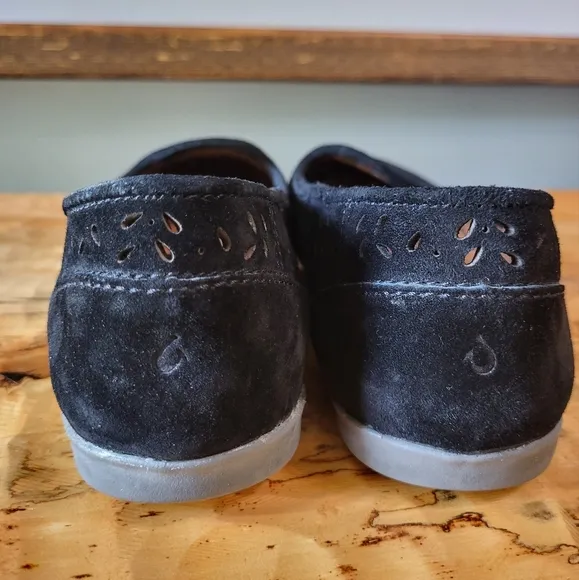 OluKai Momi Perforated Black Suede Slip-on Loafers Women's Size 8.5