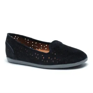 OluKai Momi Perforated Black Suede Slip-on Loafers Women's Size 8.5