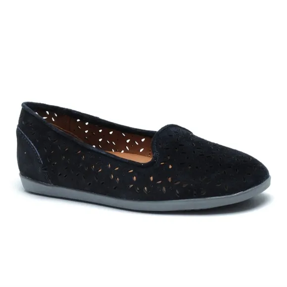 OluKai Momi Perforated Black Suede Slip-on Loafers Women's Size 8.5