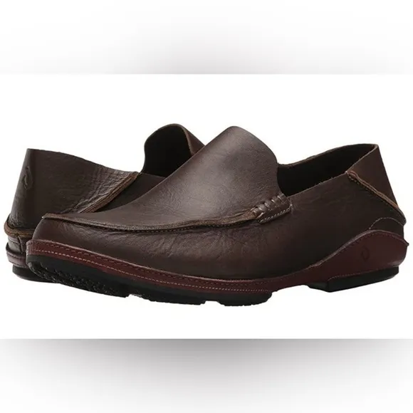 OLUKAI Ni’o Sz 11.5 Dark Brown Soft Leather Slip-on Loafers Orig $160