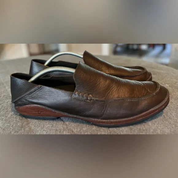 OLUKAI Ni’o Sz 11.5 Dark Brown Soft Leather Slip-on Loafers Orig $160