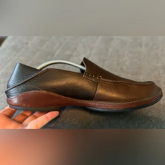 OLUKAI Ni’o Sz 11.5 Dark Brown Soft Leather Slip-on Loafers Orig $160