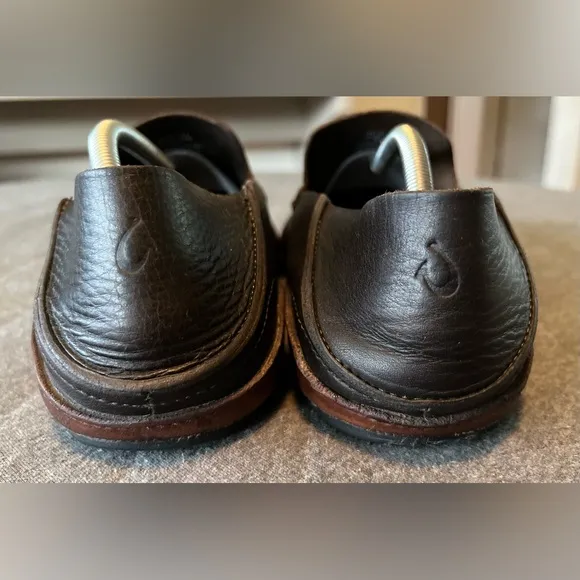 OLUKAI Ni’o Sz 11.5 Dark Brown Soft Leather Slip-on Loafers Orig $160