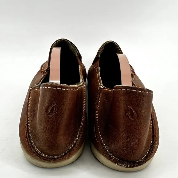 OluKai Nohea Loafers Nubuck Leather EverFit Dri-Lex Slip On Round Tan Brown 8.5