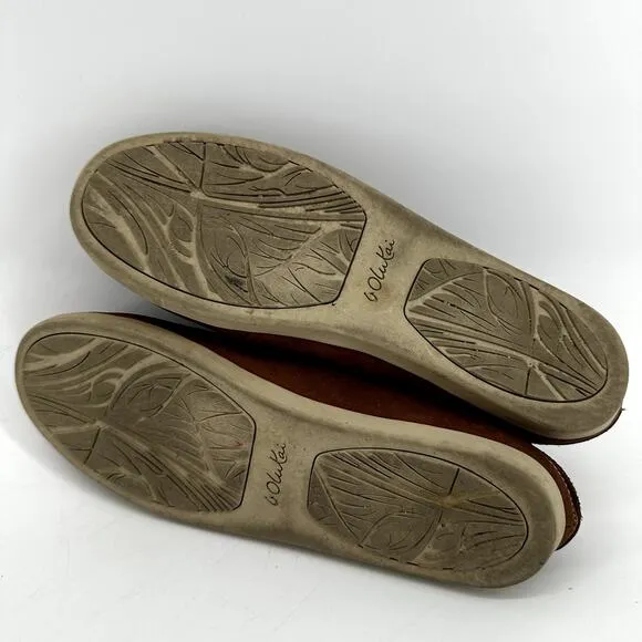 OluKai Nohea Loafers Nubuck Leather EverFit Dri-Lex Slip On Round Tan Brown 8.5