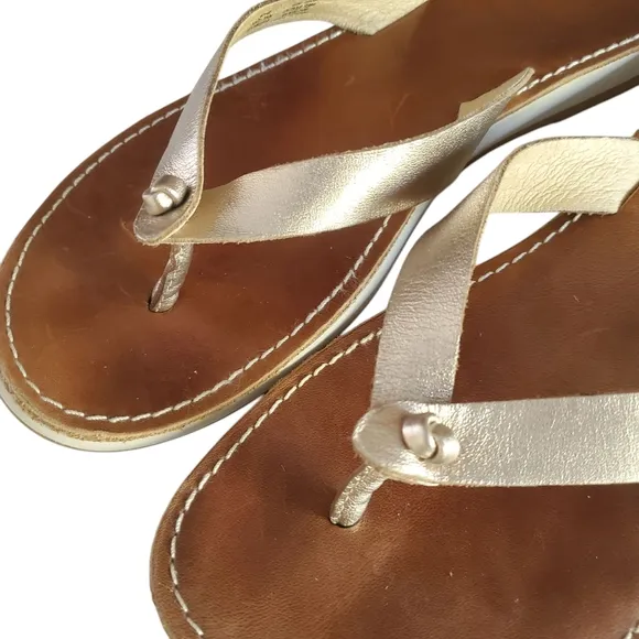 OLUKAI Nohie Gold | Tan Leather Knotted Thong Strappy Flip-Flop Sandals Size 8