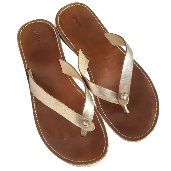 OLUKAI Nohie Gold | Tan Leather Knotted Thong Strappy Flip-Flop Sandals Size 8