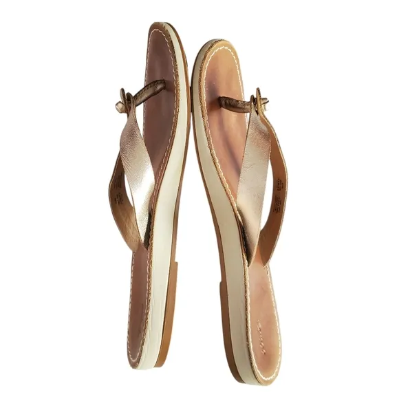 OLUKAI Nohie Gold | Tan Leather Knotted Thong Strappy Flip-Flop Sandals Size 8