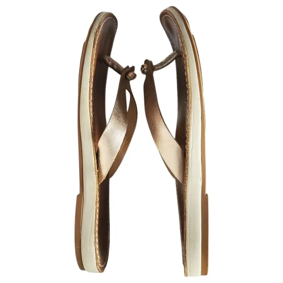 OLUKAI Nohie Gold | Tan Leather Knotted Thong Strappy Flip-Flop Sandals Size 8