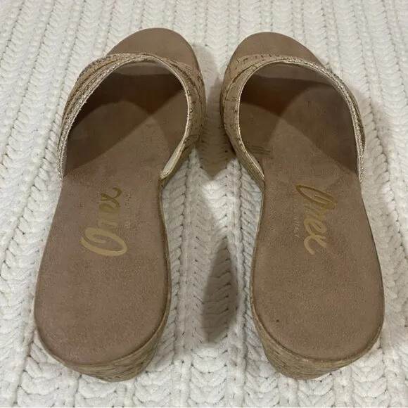 Onex Blanche Linen Stones Cork Wedge Sandals Shoes Made in Italy Womens 11