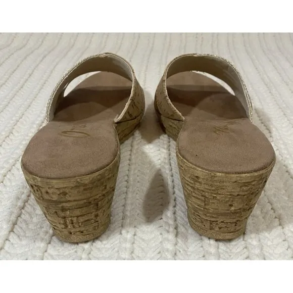 Onex Blanche Linen Stones Cork Wedge Sandals Shoes Made in Italy Womens 11