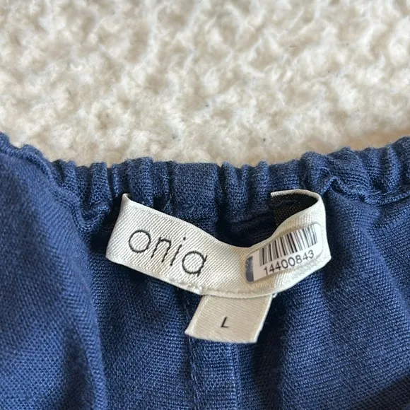 Onia Woman’s Navy Air Linen Wide Leg Drawstring Trousers Size LARGE