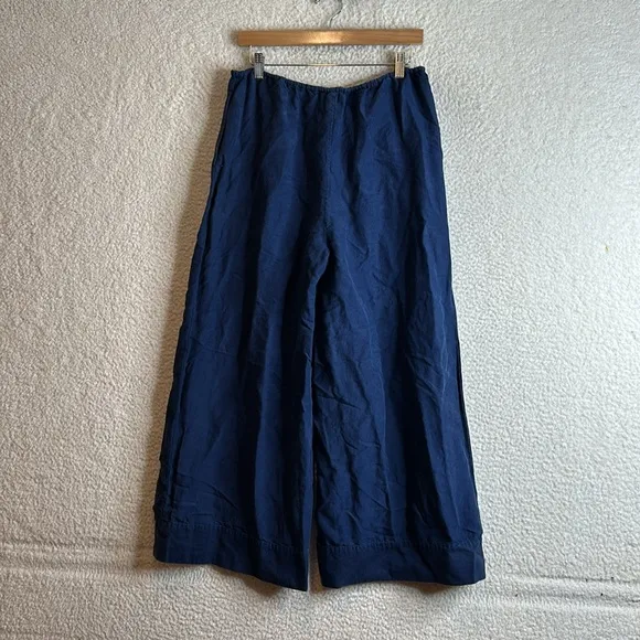 Onia Woman’s Navy Air Linen Wide Leg Drawstring Trousers Size LARGE