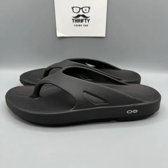 Oofos OOriginal Mens Size 12 Black Thong Wedge Comfort Sandals