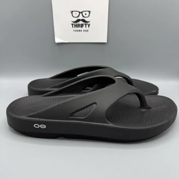 Oofos OOriginal Mens Size 12 Black Thong Wedge Comfort Sandals