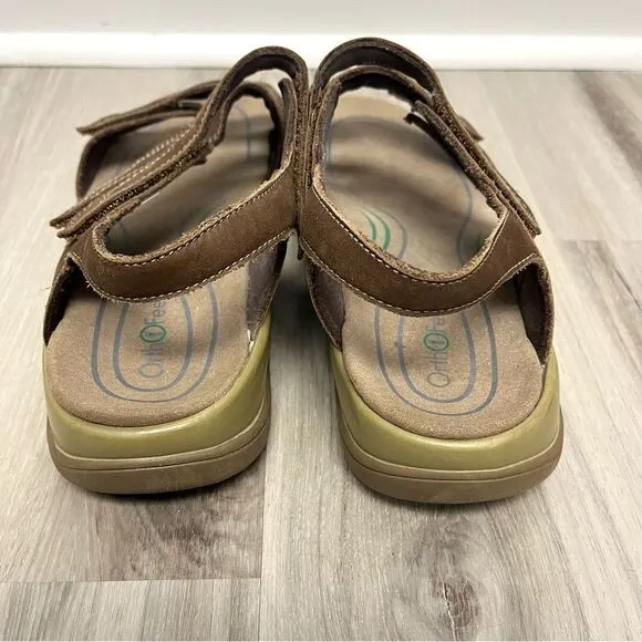 Orthofeet Sandals Women’s 10.5D W Naxos Brown Hook &amp; Loop Strappy Orthopedic