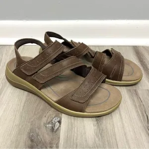 Orthofeet Sandals Women’s 10.5D W Naxos Brown Hook &amp; Loop Strappy Orthopedic
