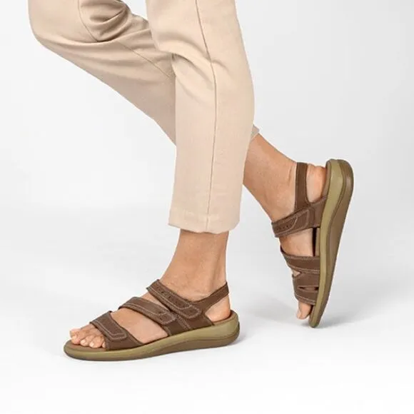 Orthofeet Sandals Women’s 10.5D W Naxos Brown Hook &amp; Loop Strappy Orthopedic