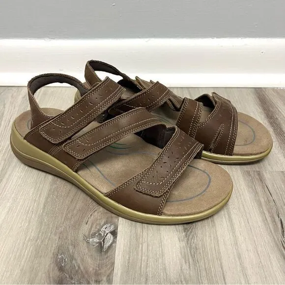 Orthofeet Sandals Women’s 10.5D W Naxos Brown Hook &amp; Loop Strappy Orthopedic