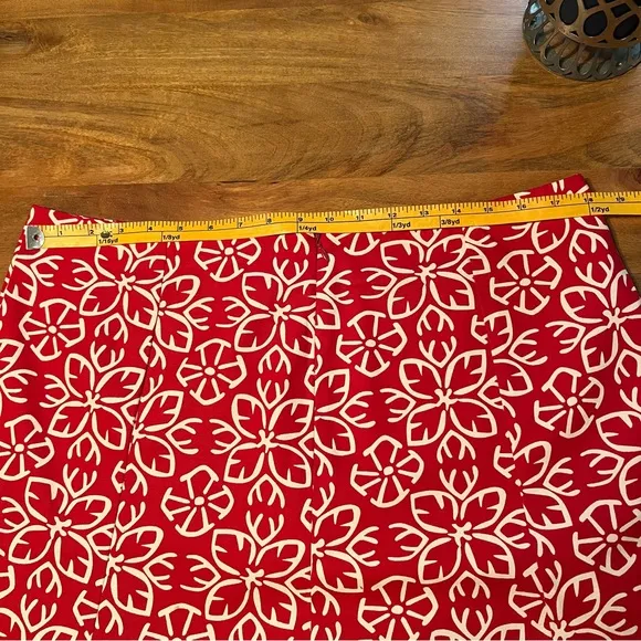 Oscar de la Renta Red Floral A-Line Ruffle Flare Skirt-Size 14 | Bold &amp; Vibrant