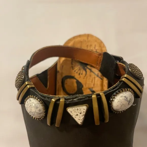 OTBT Black and Brown Sandals with Cork Footbed